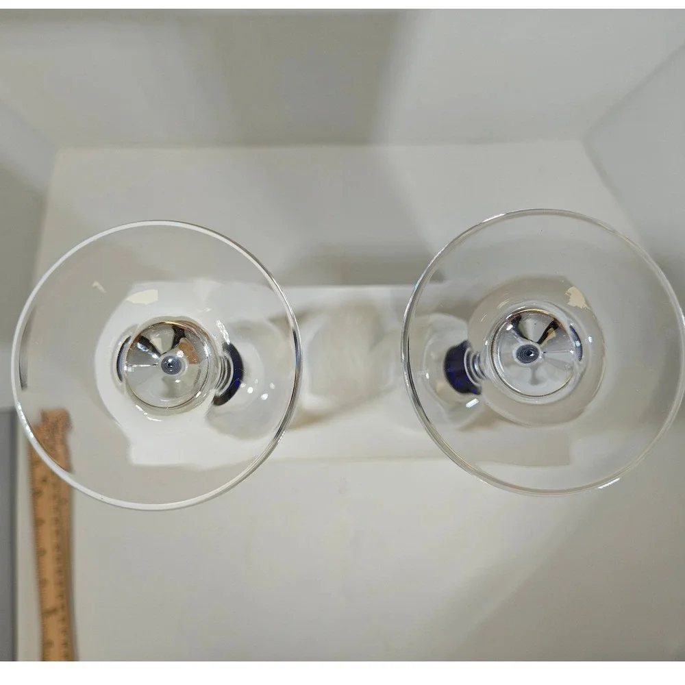 Cristal D'Arques Venice Saphir Blue Teardrop Champagne Flutes Set of 2 French
